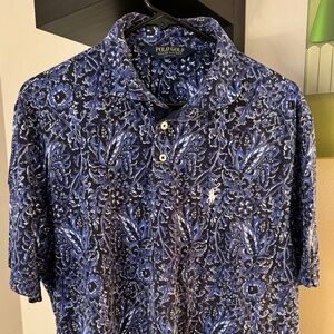 Vintage 90's Polo by Ralph Lauren 'Blue Floral' Golf shirt, Size XL